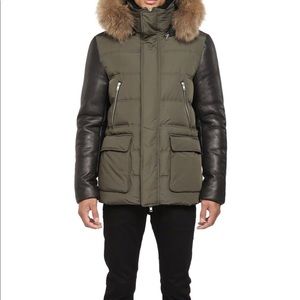 Mackage Gavin Army Down Coat w/ Leather Sleeves